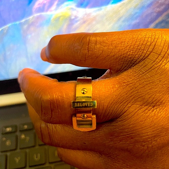 "Beloved" 14K Gold Plated Buckle Ring -Rose Gold - Picture 2 of 4